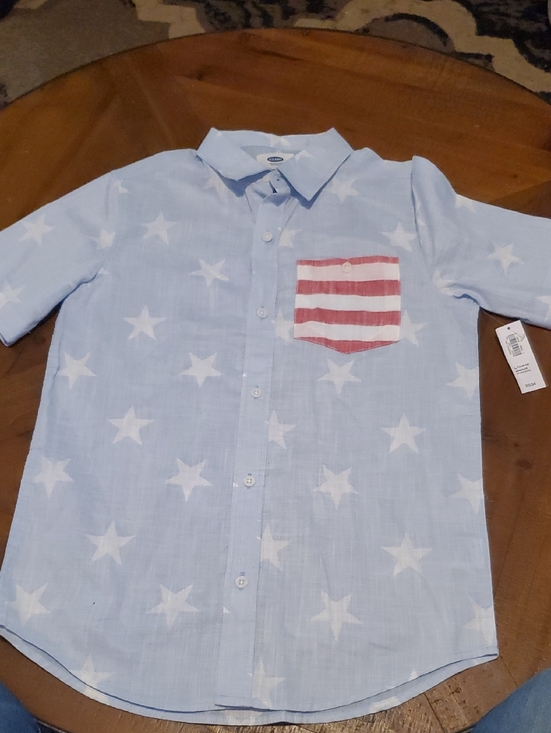 Old Navy Other - Old Navy Light Blue Star Button-Down Shirt with Red Stripe Pocket
